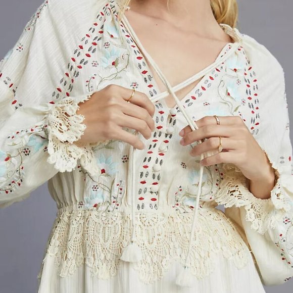Anthropologie Lace Tunic Dress Embroidered Ivory size XSP $366 - Picture 2 of 8